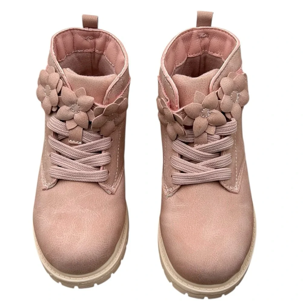 Carters Little Girls Slip-on Combat Ankle Boots Size‎ 12 Rose Pink Flower Strap